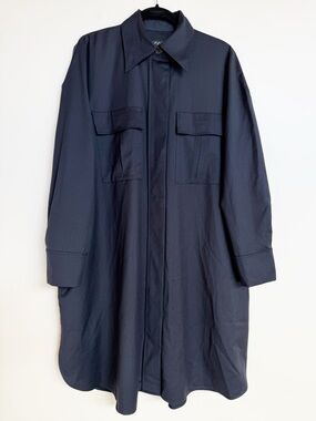 COS Navy Blue Wool Blend Cargo Collared Shirt Dress Size Small